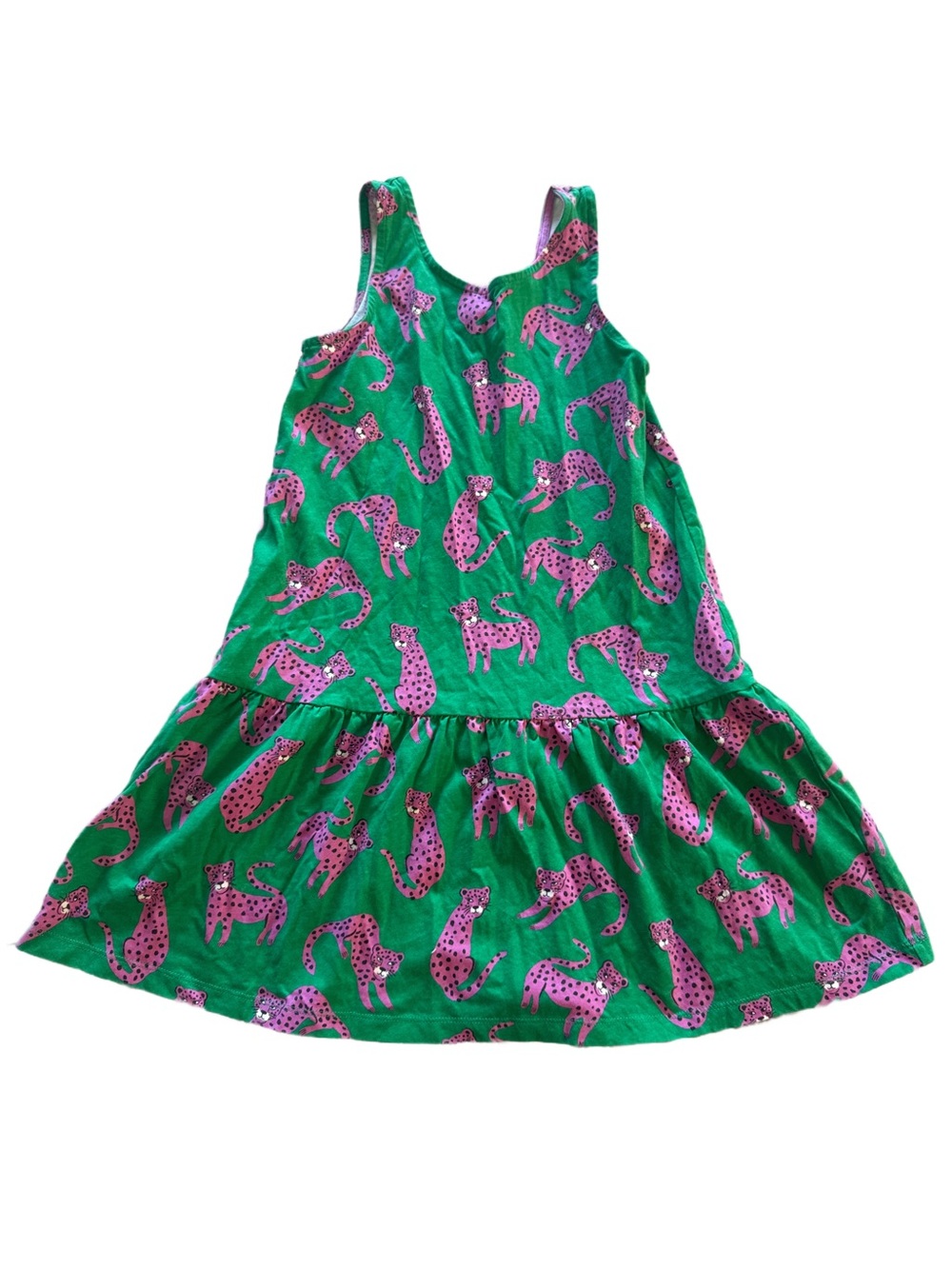 Mini Boden Green Sleeveless Dress with Purple Leopard Print 8